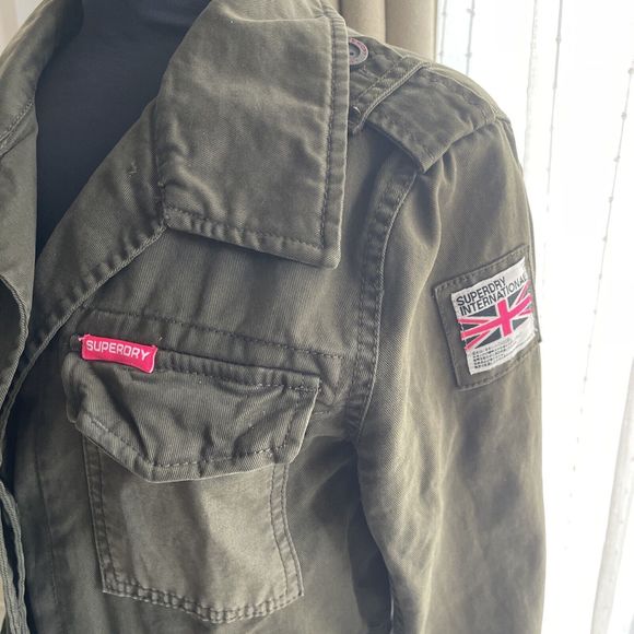 VTG SUPERDRY JPN WOMEN'S BUTTON DOWN JACKET ARMY GREEN POCKETS MILITARY SIZE M - Picture 2 of 8